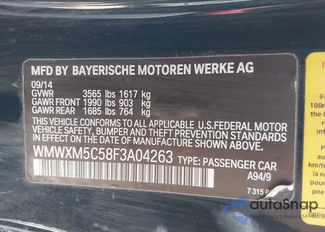 2015 Mini Hardtop Cooper из США, поврежденный, VIN WMWXM5C58F3A04263